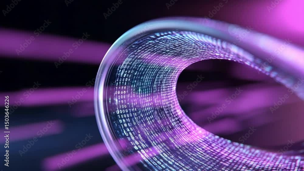 Leinwandbilder Data Stream in motion: An abstract visual of flowing data forms a mesmerizing loop against a backdrop of gradient colors. capturing the essence of interconnected information and the digital landscape.