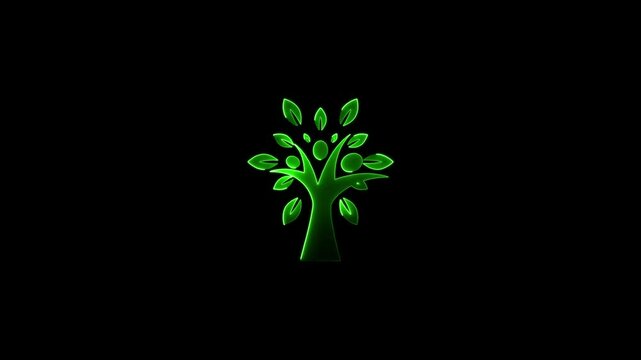 trees icon animation best cartoon objectGlowing neon line of tree icon isolated on transparent background.
