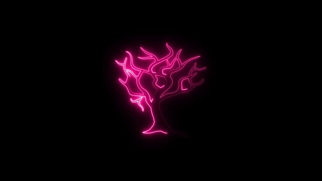 Glowing neon line Nuclear explosion icon isolated on black background. Atomic bomb. Symbol of nuclear war, end of world. Glowing Neon Tree Icon Animation on Black Background, HD Motion Graphic y