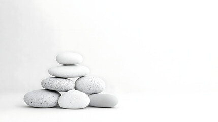 White stones pyramid on white background
