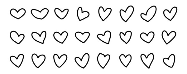 シンプルでかわいい手書きのハートのイラストセット 黒