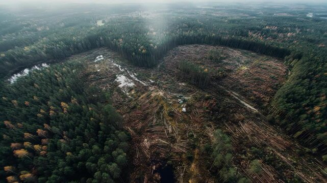 Aerial view of a clear-cut forest area.