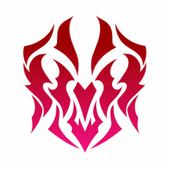 Symmetrical tribal motif vector illustration with red to magenta gradient effect