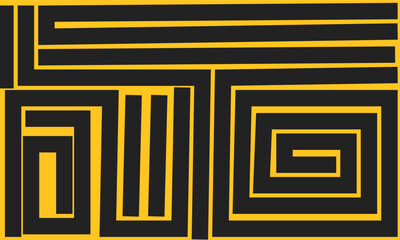 Abstract Geometric Motif Black Yellow Modern Tribal Style