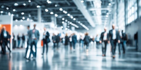 Blurred Crowd of Business Professionals at Conference and Trade Show