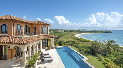 Luxurious oceanfront villa with stunning views, pool, and tropical landscape