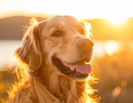 Close-up portrait of golden retriever with soft fur details