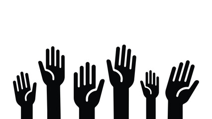 hands reaching up, black silhouette on transparent background, simple flat style