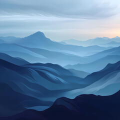 Fototapeta premium Blue Misty Mountains and Soft Sky Natural Landscape Background Image