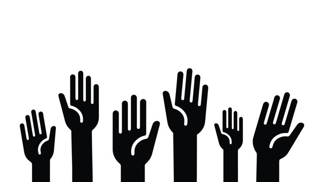 hands reaching up, black silhouette on transparent background, simple flat style