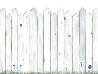 Fototapeta premium White picket fence with daisies, and grass.