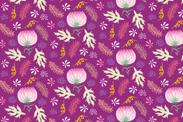 vector seamless flower pink pattern with leaf cute illustration abstract background
