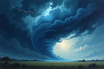 Tornado in a painterly impressionist style, swirling brushstrokes of storm clouds and lightning, moody and abstract interpretation