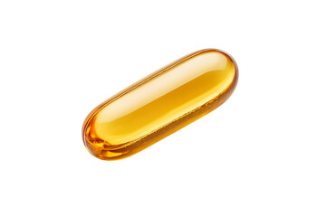 Single amber gel capsule isolated on transparent background