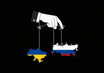 Political Puppetmaster Controlling Ukraine and Russia Crisis Illustration Concept