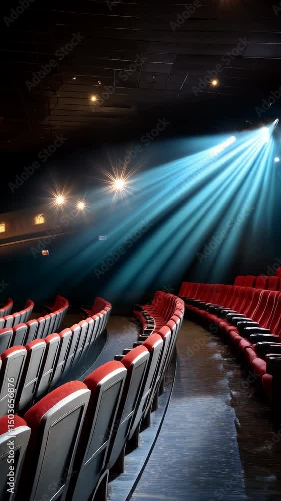 Aufkleber rows of empty red plush seats in a darkened auditorium illuminated by bright stage lights create a d