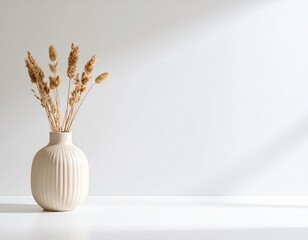 Elegant ceramic vase with dried flowers, placed to the left on white