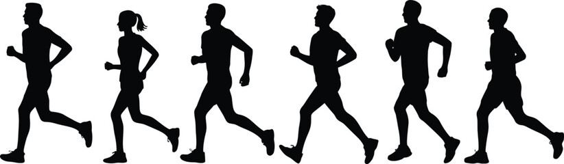 Silhouette illustration of runners displaying motion and movement during outdoor running exercise.