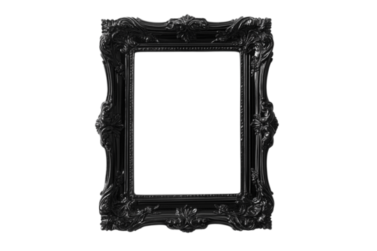 Black ornate picture frame isolated on transparent background