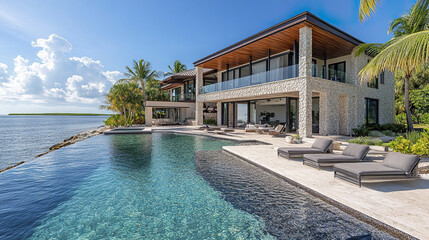 Fototapeta premium Luxurious oceanfront property with stunning views and modern design, perfect for relaxation