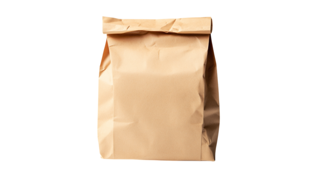 Brown paper lunch bag isolated on transparent background