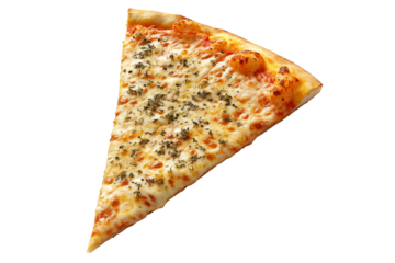 Single slice of cheese pizza isolated on transparent background