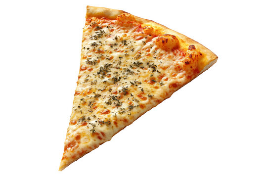 Single slice of cheese pizza isolated on transparent background