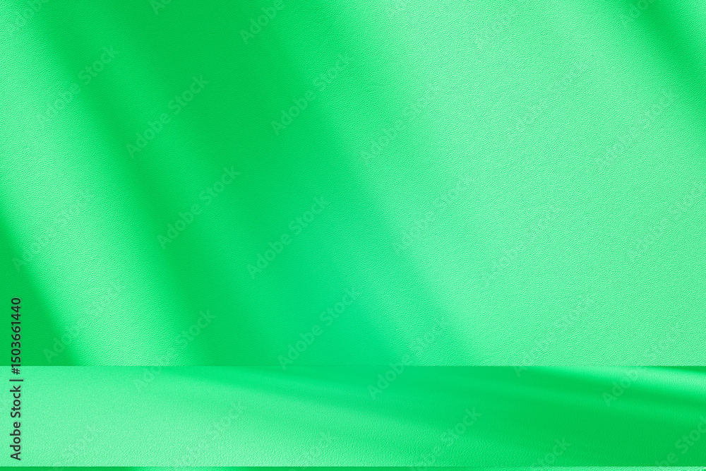 Poster Wall interior background, studio and backdrops show products. with leaf shadow from window color green and white. background for text insertion and presentation of product	