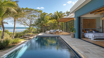 Luxurious oceanfront property with serene pool and tropical surroundings