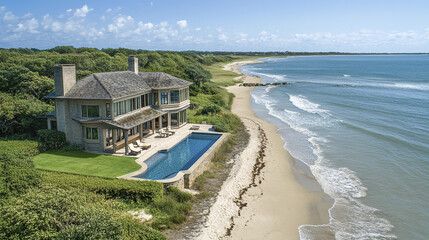 Luxurious oceanfront property with stunning pool and beach view, perfect for relaxation