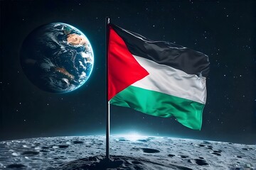 Naklejka premium Palestinian Flag on the Moon A Symbol of Hope and Aspiration in Space