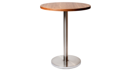 Isolated round table with wooden top and metal base