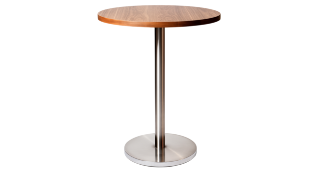 Isolated round table with wooden top and metal base