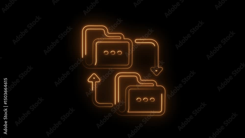 Poster file transfer icon animation folder data sharing upload download neon light effect