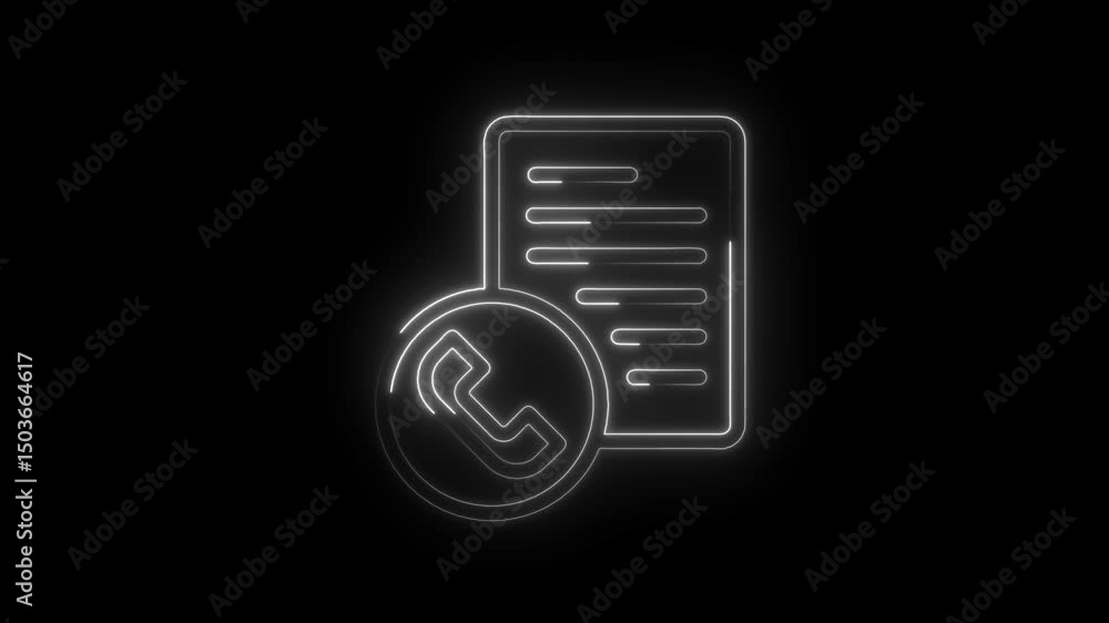 Aufkleber neon style document with phone symbol animation loop in black background for business concept