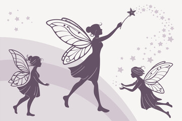 Fototapeta premium Fairy Silhouettes Vector Set – Magical Clipart Bundle