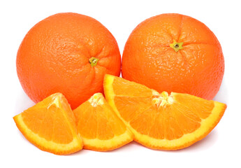 Orange fruit whole and slice isolated on white background