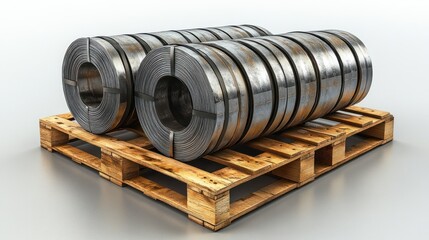 Steel Coil Storage on Wooden Pallet: Industrial Metal