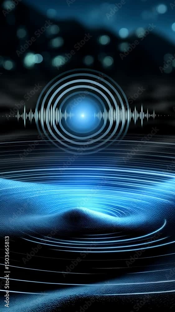 Aufkleber vibrant blue concentric circles emanating from glowing center in ripple effect with sound waves visu