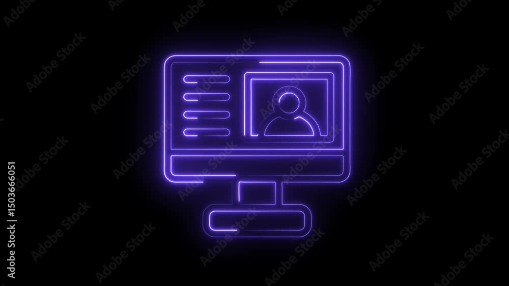 Poster neon purple profile id card badge displayed on computer screen animation