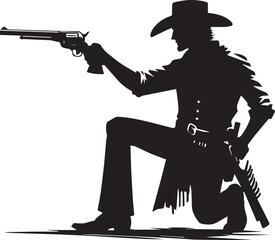 black and white gunslinger, gunslinger silhouette vector icon, gunslinger vector