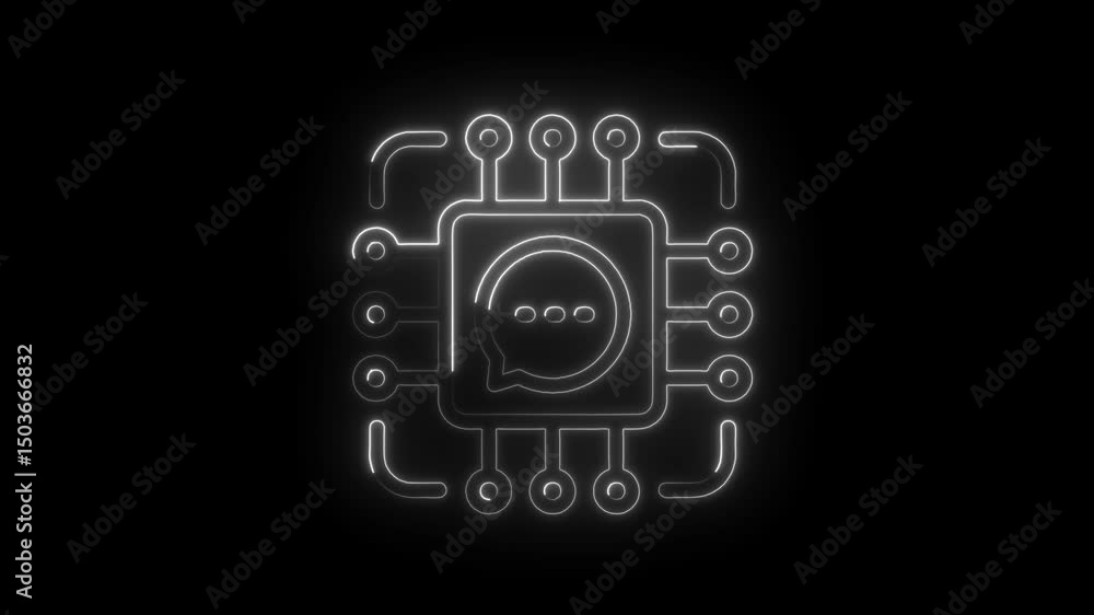 Poster glowing neon ai chat icon with a tech processor design for modern technology