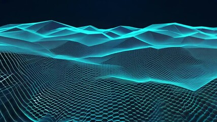 Stunning digital landscape showcasing network of glowing blue hexagonal patterns and abstract waves, creating futuristic design that evokes depth and innovation in technology. - Powered by Adobe