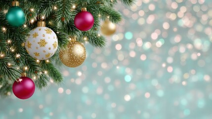 Fototapeta premium Festive Christmas Tree Ornaments Sparkling Holiday Background