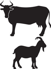 cow and goat silhouette vector image
