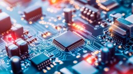 Obraz premium Intricate closeup, exploring the complex world of computer circuitry and electronic components