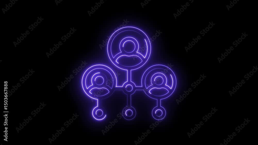 Poster glowing neon people network structure on black background animation for social connection