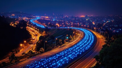 Night Highway Lights Cityscape
