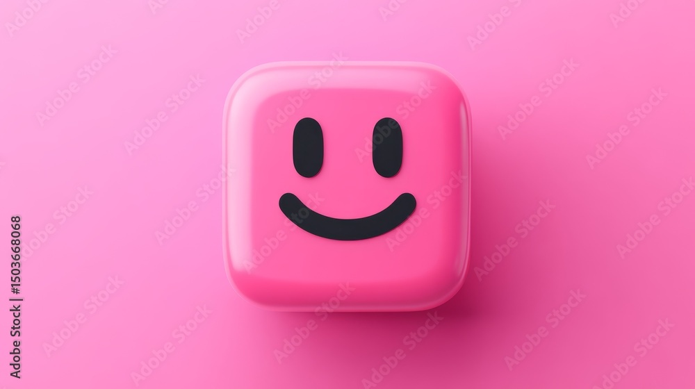 Poster vibrant pink square button with a cheerful smiley face icon for positive user interface design