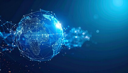 Obraz premium Global abstract theme with a transparent globe, connecting dots, and abstract lines representing international business and trade.